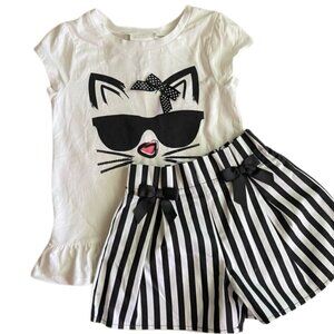 Flapadoodles Girls Cute Cat Graphic Tee and Striped Shorts Set Size 6X-7